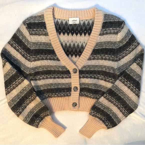 Wilfred Aritzia Striped Cadence Mohair Wool Cropped Cardigan Sweater XXS Womens - Picture 3 of 9